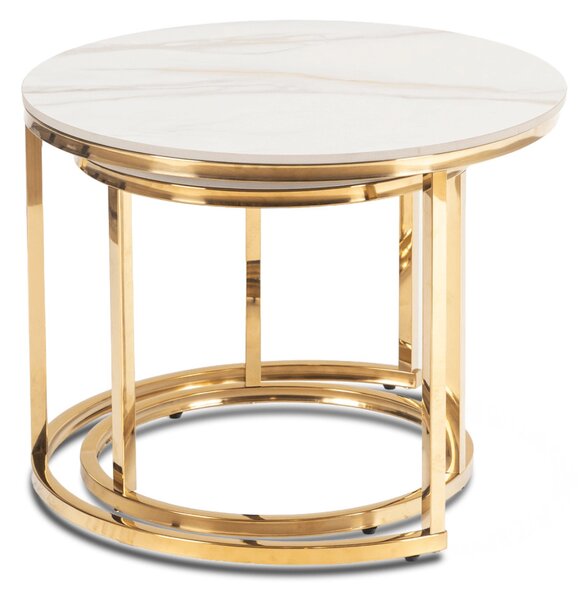Zestaw Stolików Ceramicznych MILANO 45 cm/60 cm Biały Marmur/Złoty
