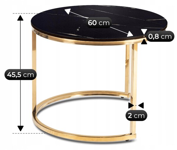 Zestaw Stolików Ceramicznych MILANO 45 cm/60 cm Czarny Marmur/Złoty
