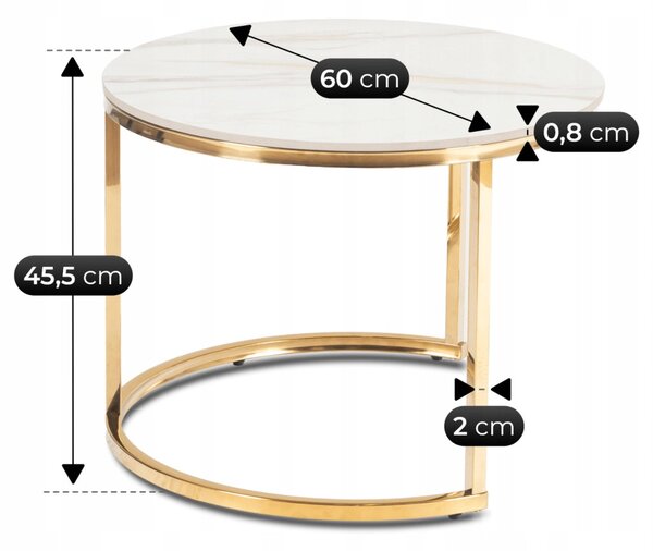 Zestaw Stolików Ceramicznych MILANO 45 cm/60 cm Biały Marmur/Złoty