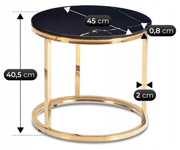 Zestaw Stolików Ceramicznych MILANO 45 cm/60 cm Czarny Marmur/Złoty
