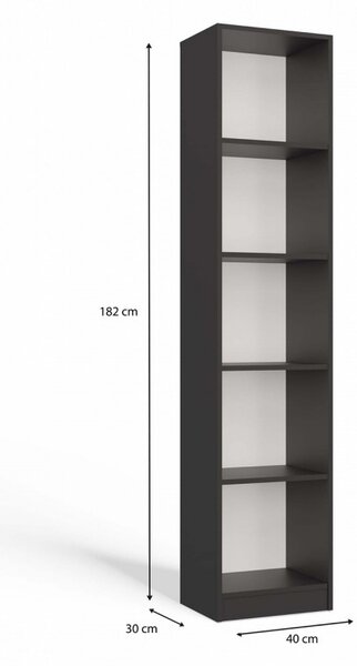 Keskeny könyvespolc RAUNO - 40 cm, antracit