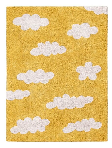 Mustársárga mosható kézi szövésű pamut gyerek szőnyeg 120x160 cm Clouds Mustard – Lorena Canals