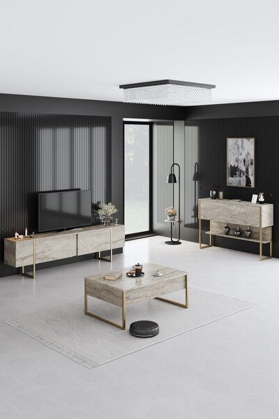 Hanah Home TV-állvány Travertin Gold Luxe - travertin, arany