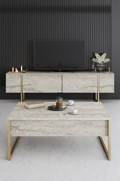 Hanah Home TV-állvány Travertin Gold Luxe - travertin, arany