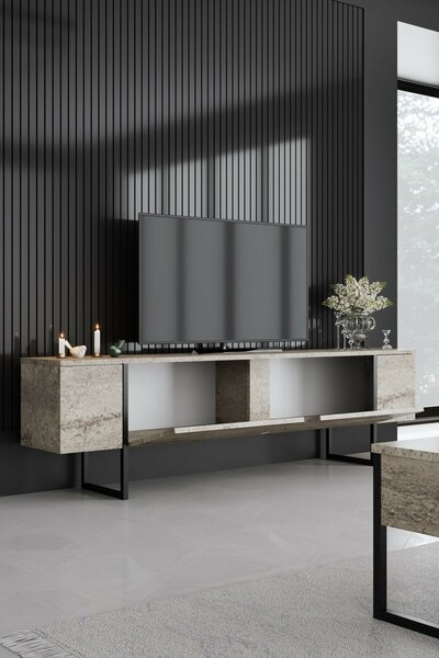 Hanah Home TV Stand Travertine Black Luxe - Travertine, Black