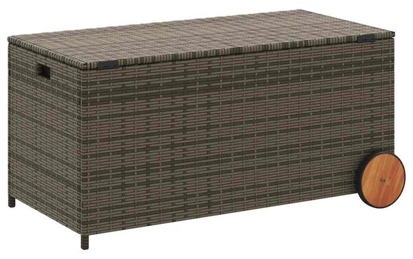 Szürke polyrattan kerti tárolóláda kerekekkel 190 L