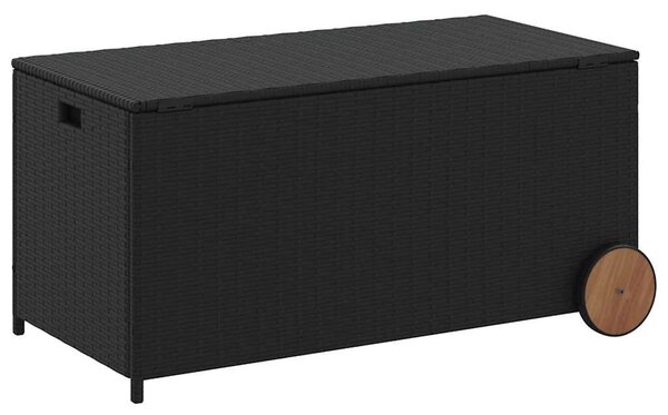 Fekete polyrattan kerti tárolóláda kerekekkel 190 L