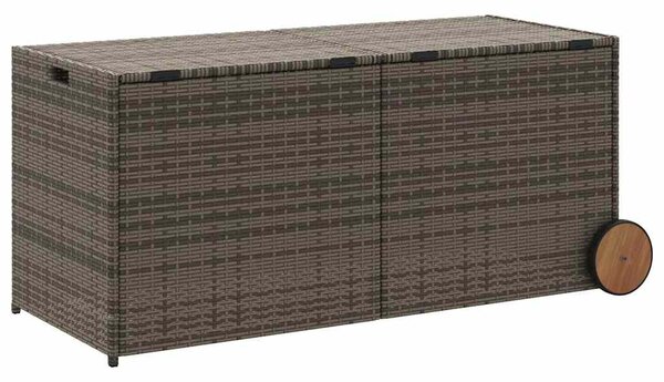 Szürke polyrattan kerti tárolóláda kerekekkel 283 L