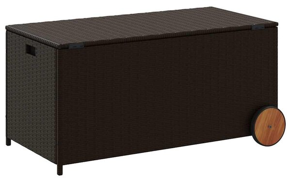 Barna polyrattan kerti tárolóláda kerekekkel 190 L