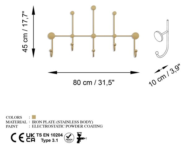 Wallity Metal Wall Hook Gold Iyon-A