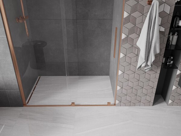 Mexen Velar, nyitható tolóajtó 130x200 cm, 8mm átlátszó üveg, rézmatt, 871-130-000-01-65