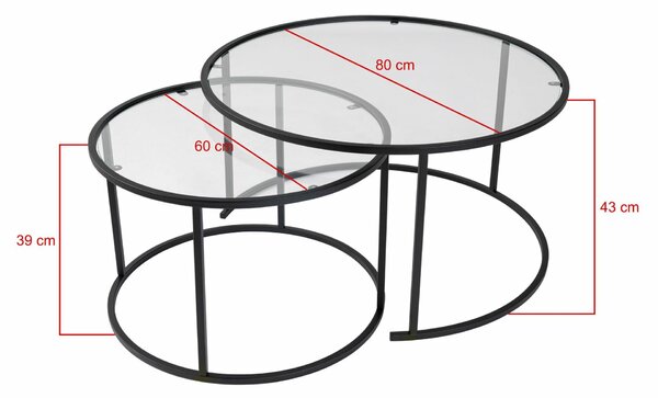 Hanah Home Coffee Table Set Black Black-Transparent-80-60