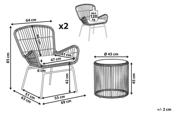 Bisztrószett párnákkal LABICO PE Rattan Világosbarna