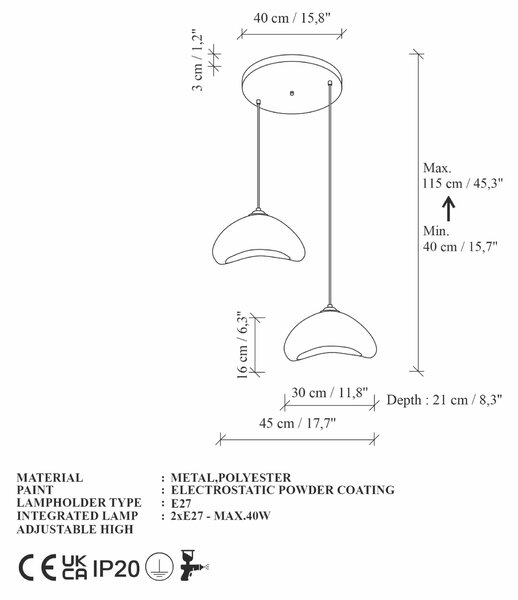 Opviq Függeszték Fehér LUNA-30-2-T-LUNA