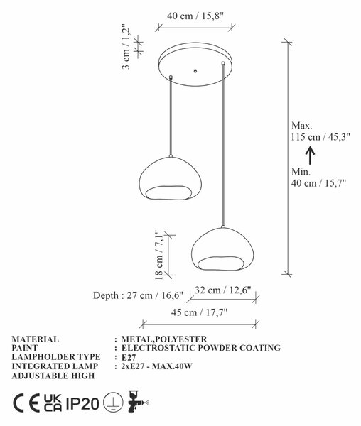 Opviq Függeszték Fehér LOVAL-30-2-T-LUNA
