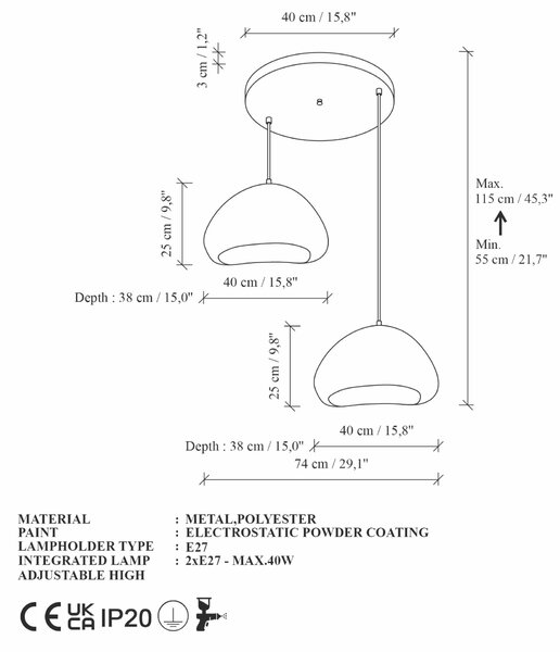 Opviq Fehér Függeszték LORA-40-40-T-LUNA