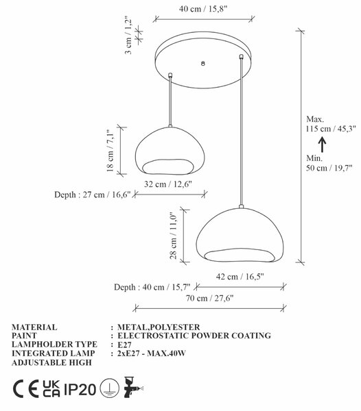 Opviq Csillár Fehér LOVAL-30-40-T-LUNA