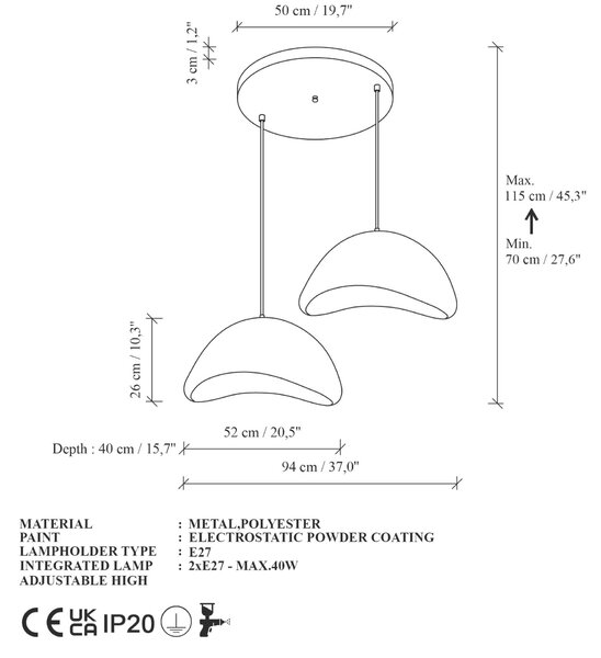 Opviq Fehér LUNA-50-50-T-LUNA Függeszték