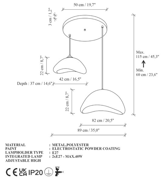 Opviq Csillár Fehér LUNA-40-50-T-LUNA