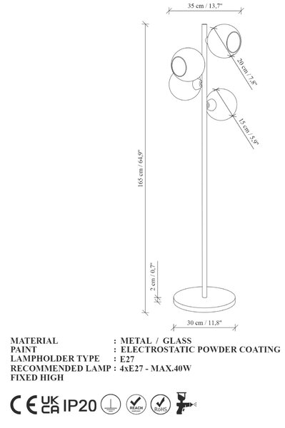 Opviq Floor Lamp Red Black Benek - 20 - 15 - 14511