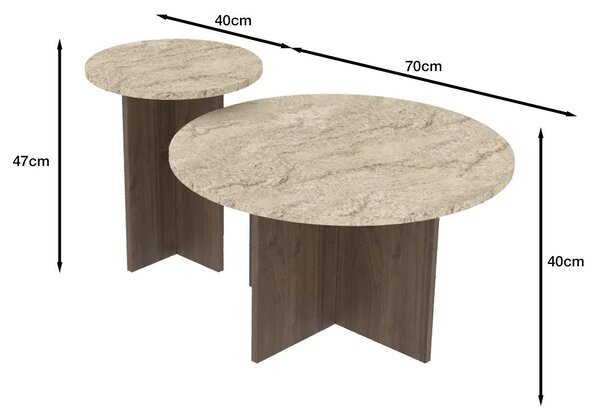 Hanah Home Coffee Table Set Travertine Walnut Private - Travertine, Walnut