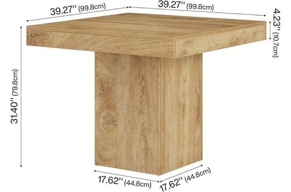 Tribesigns étkezőasztal 4 személyes– természetes fa mintázatú MDF, 100 × 100 × 80 cm