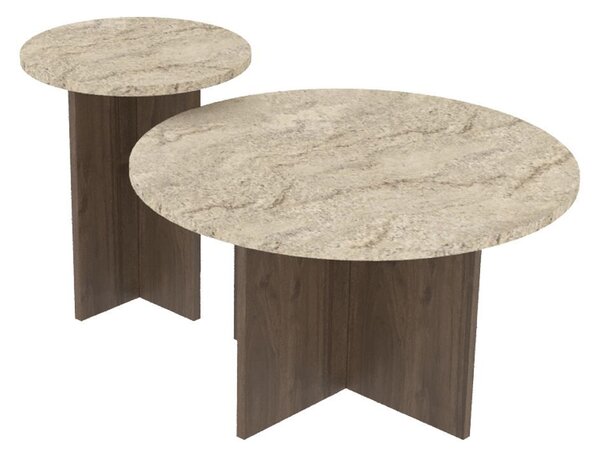 Hanah Home Coffee Table Set Travertine Walnut Private - Travertine, Walnut