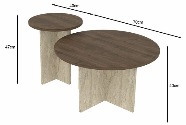 Hanah Home Dohányzóasztal szett WalnutTravertine Private - dió, travertínó