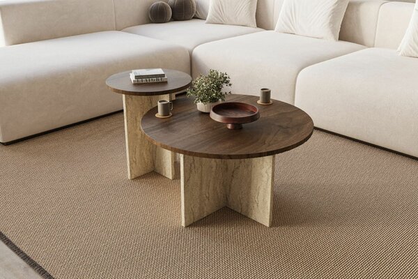 Hanah Home Dohányzóasztal szett WalnutTravertine Private - dió, travertínó
