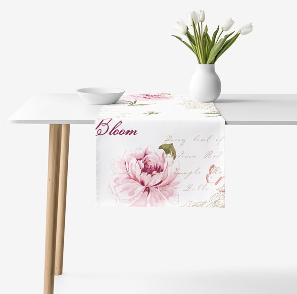 Goldea pamut asztali futó - pünkösdirózsa mintás 35x140 cm