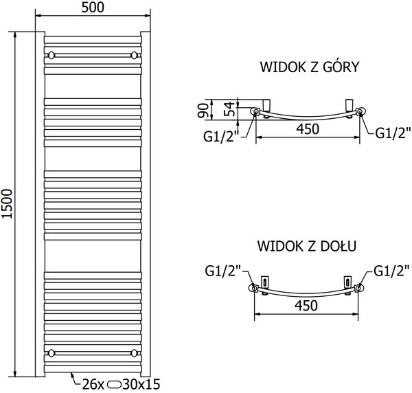 Mexen, Mexen Helios elektromos melegítő 1500 x 500 mm, 600 W, króm - W103-1500-500-2600-01