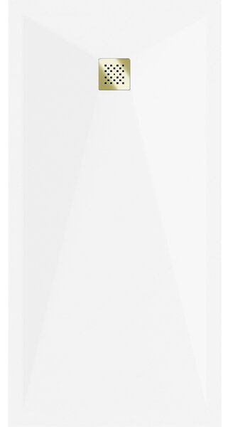 Mexen, Mexen Stone+ kompozytowy prostokątny brodzik 160 x 70 cm, biały, maskownica złota - 44107016-G