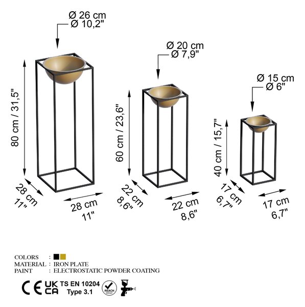Aberto Design Dekoratív Kaspó Fekete Arany GED-019-A