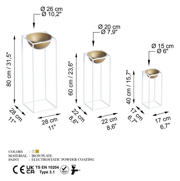 Aberto Design Díszcserép Fehér Arany GED-019-C
