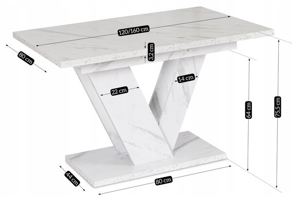 JAKS Clark étkezőasztal 120 cm fehér márvány glamour