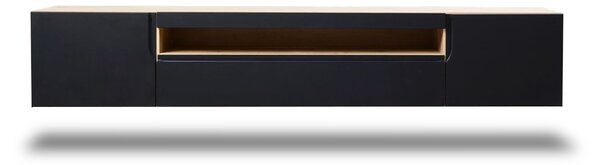 Loftia fali TV szekrény 200 cm, kétszárnyú, nyitott résszel - artisan / fekete matt