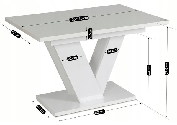 JAKS Clark étkezőasztal 120 cm fehér gloss glamour