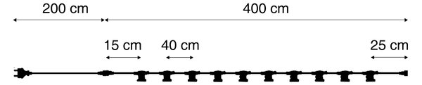 Fekete sorolható fényfüzér dugvillával, 6m, 10 izzós, IP64 - Lubber