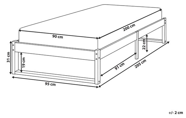 Fejtámla nélküli ágy Fenyő TALAIRAN 90 x 200 cm Fehér