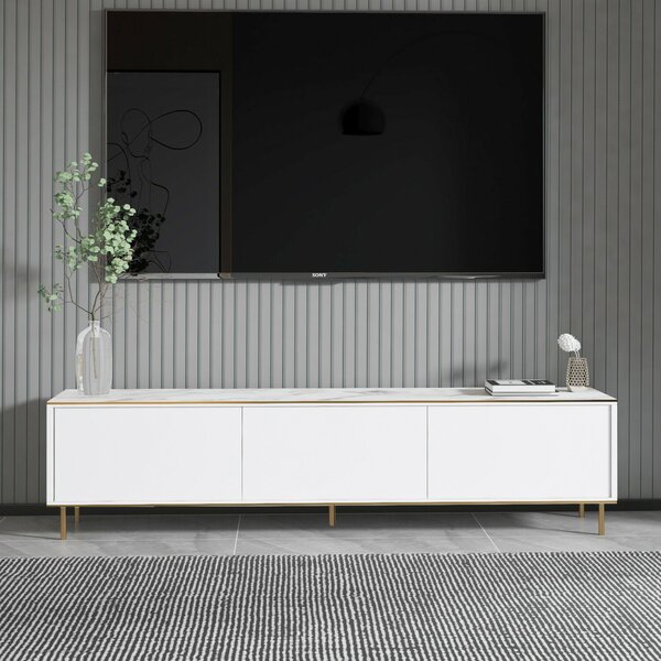 Hanah Home TV állvány Imaj, fehér márvány, arany