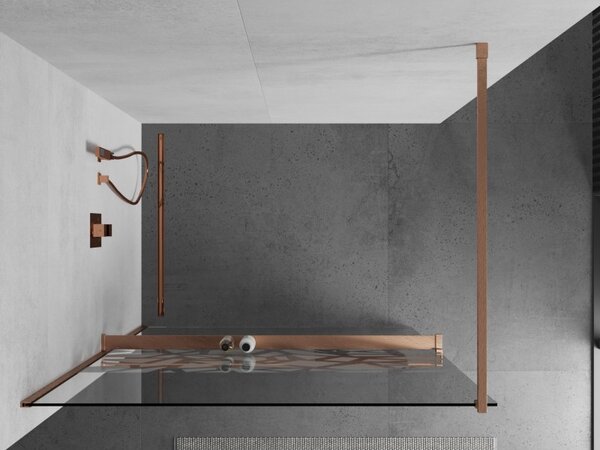 Mexen Kioto+, Walk-In zuhany paraván polccal és akasztóval 110 x 200 cm, 8 mm átlátszó üveg fehér mintás, réz matt profil, 800-110-121-65-85
