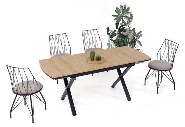 Vega bővíthető étkezőasztal fa hatású MDF lappal és fekete fém lábakkal 79x132 cm