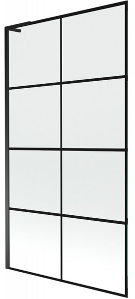 Mexen Next L, 1 szárnyú kádparaván 100 x 150 cm, 6 mm átlátszó üveg-fekete mintás, fekete profil, 895-100-000-03-77-70