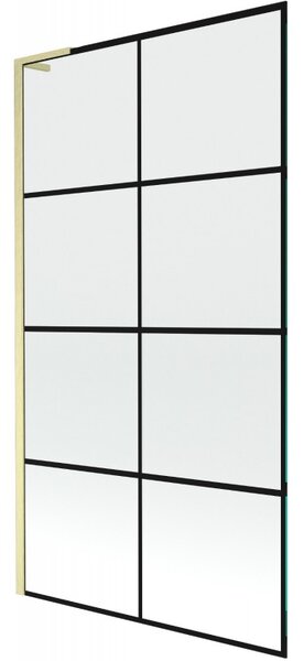 Mexen Next L, 1 szárnyas kádparaván 100 x 150 cm, 6 mm átlátszó üveg-fekete mintás, arany matt profil, 895-100-000-03-77-55