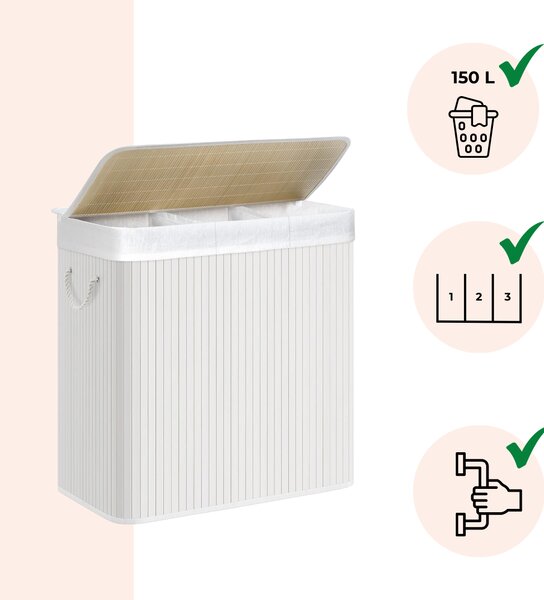 DORA bambusz szennyeskosár, 150 l, fehér SongmicsHome