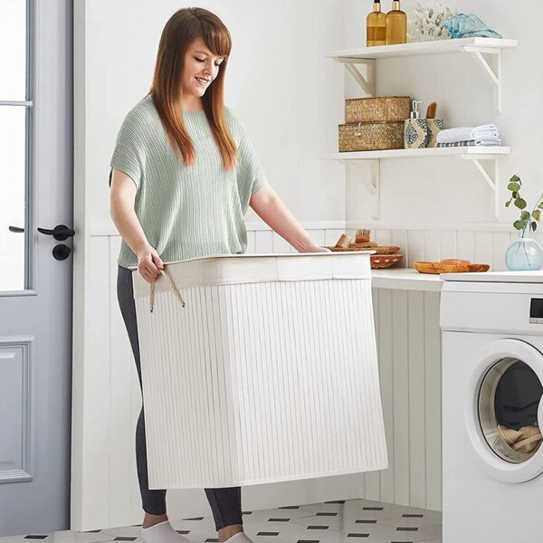 DORA bambusz szennyeskosár, 150 l, fehér SongmicsHome