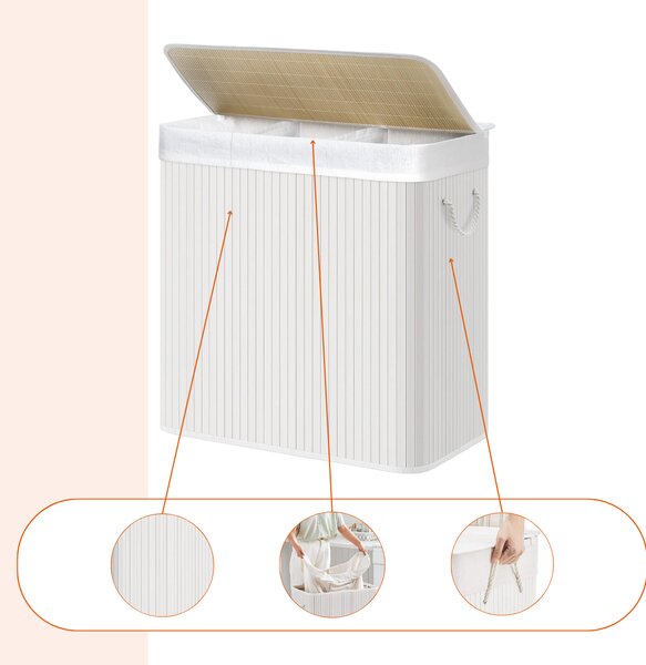 DORA bambusz szennyeskosár, 150 l, fehér SongmicsHome