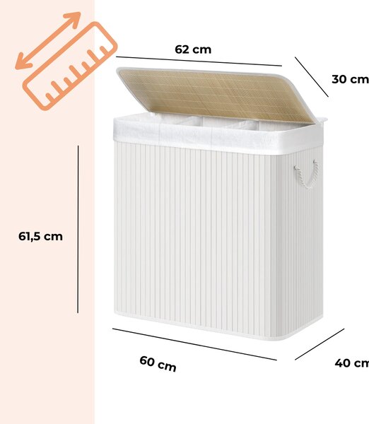DORA bambusz szennyeskosár, 150 l, fehér SongmicsHome