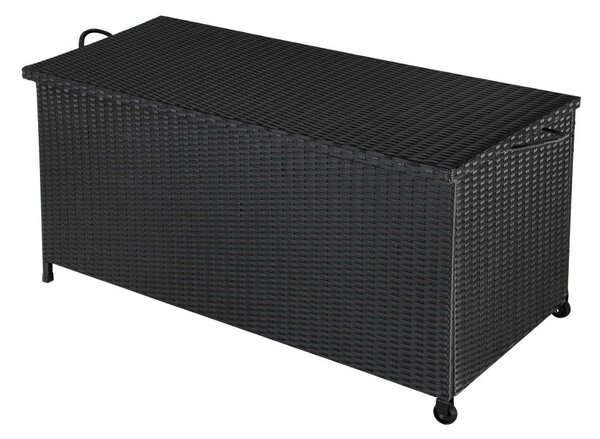 Kerti tárolóláda, polirattan, fekete, 117x53x60 cm
