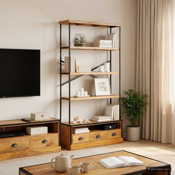 VidaXL 5-Szintes Könyvespolc Természetes 100 x 30 x 180 cm